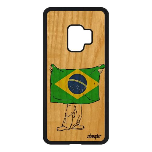 Coque En Bois Galaxy S9 Silicone Drapeau Bresil Bresilien Jeux Olympiques Housse Mobile Dessin Foot Jo Coupe Du Monde Basket Samsung