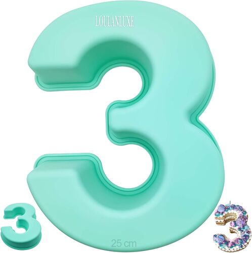 Kalanka-Moule Gateau Chiffres 3 Silicone Moule Number Cake Enfant, Moule Cake Chiffres Geant Épaissi Pour Anniversaire, Enfant, Famille, Ami, Anniversaire De Mariage (26 Cm,Vert)