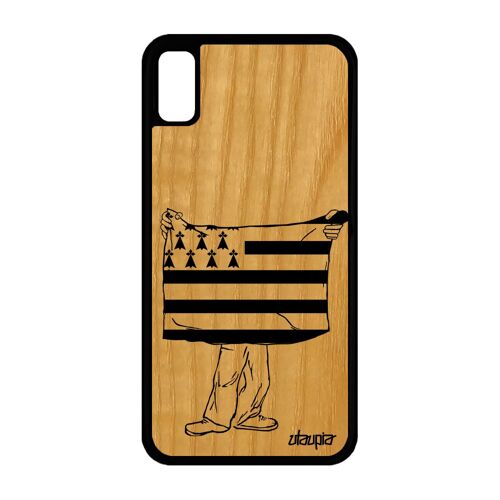 Coque drapeau bretagne breton pour iPhone XR bois veritable silicone pas cher noir basket housse region foot football de