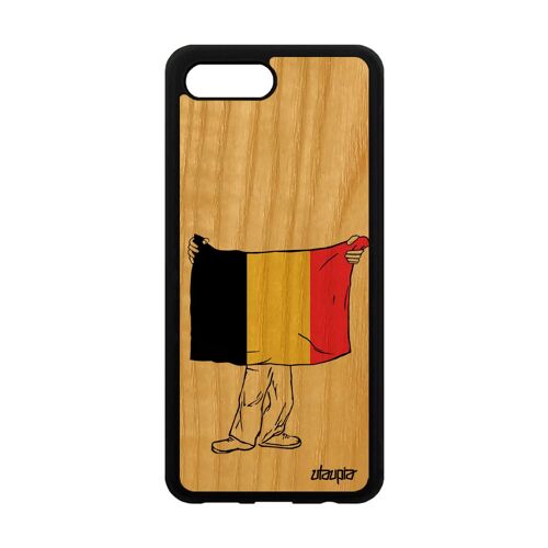 Coque Honor 10 En Bois Silicone Drapeau Belgique Belge Foot Rigide Antichoc Bumper Coupe Du Monde Football Jeux Olympiques Euro Jo