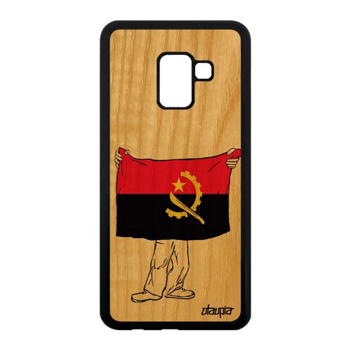 Coque Silicone A8 2018 En Bois Drapeau Angola Angolais Motif Basket 4g Jeux Olympiques Jo Coupe D'afrique Telephone Samsung Galaxy
