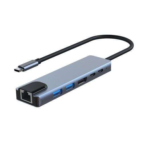 Adaptateur USB C vers HDMI 4K INF multiport USB-C USB-A, USB-C, HDMI, RJ45 Gris