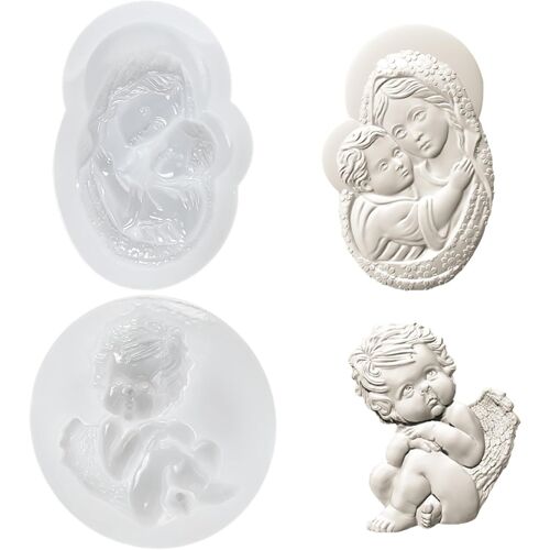 Kalanka-Lot De 2 Moules En Silicone Sainte Famille Mère Et Chérubin Pour Argile Polyclay Séchage À L'air Libre, Moule De Décoration De Gâteau Chocolat