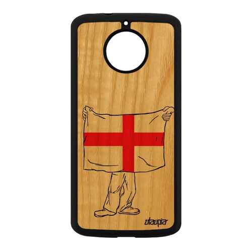 Coque Motorola Moto E4 Plus En Vrai Bois Silicone Drapeau Angleterre Anglais Jo Antichoc Foot Personnalisé Rugby Telephone Basket De