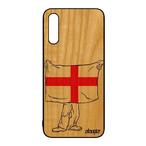 Coque Silicone Samsung Galaxy A50 Bois Drapeau Angleterre Anglais Basket Housse Portable Mobile Jeux Olympiques Britannique Foot Uk