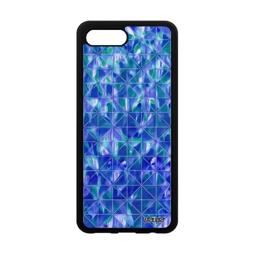 Coque Honor 10 en silicone design carreau fond losange metal texture etui marbre telephone antichoc bleu 4G dessin motif geometrique
