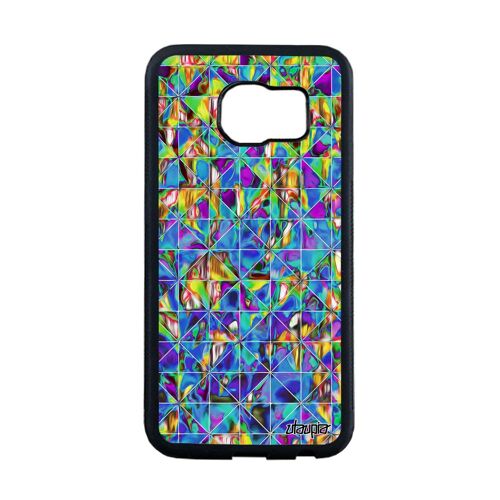 Coque silicone design carreau pour Samsung S6 Edge motif carre jolie coloré jaune marbre multicolore rigide housse case effet galaxy