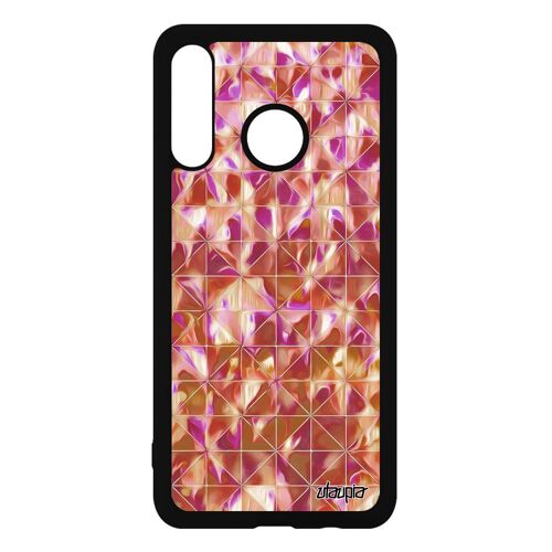 Coque Huawei P30 Lite en silicone design carreau souple geometrique motif fond losange de protection orange marbre original antichoc