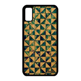 Coque Pour Iphone Xs Bois Naturel Silicone Design Carreau Bleu Coloré Carre Marbre Antichoc Geometrie Telephone Motif Mobile
