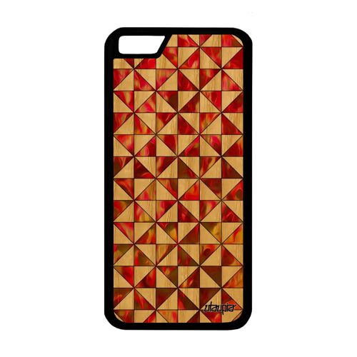 Coque iPhone 6 6S bois silicone design carreau effet geometrique carre marbre coloré jolie antichoc dessin motif rouge case de