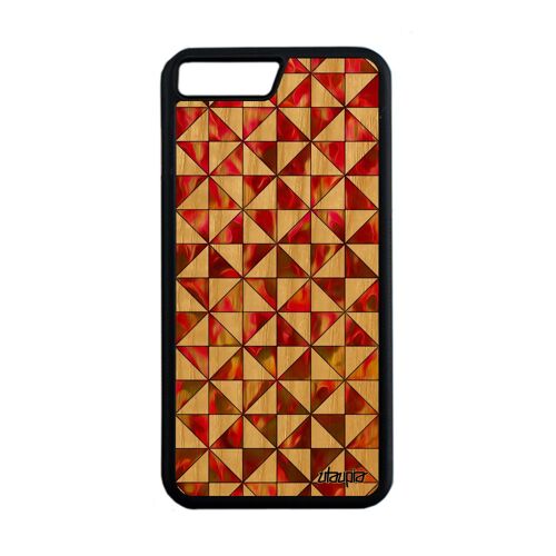 Coque en bois veritable iPhone 8 Plus silicone design carreau portable coloré effet jolie noir marbre geometrique design carre