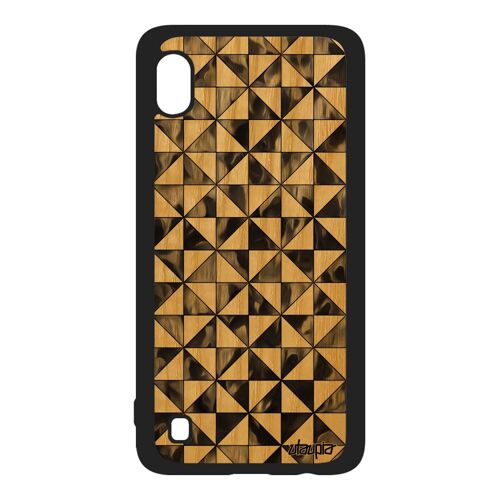 Coque Bois Samsung A10 Silicone Design Carreau Motif Gris Geometrique Rigide Texture Fond Marbre Noir Losange Artisanal Case Galaxy