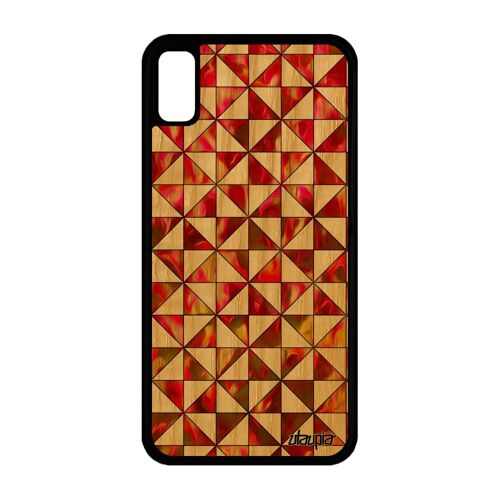 Coque design carreau iPhone XR en bois silicone carre marbre etui cover geometrique housse motif smartphone coloré jolie rouge