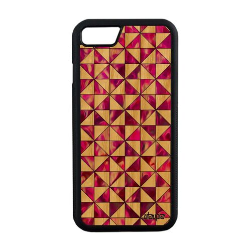 Coque bois iPhone 7 silicone design carreau rose mobile de protection marbre TPU bumper artisanat losange motif geometrie fond