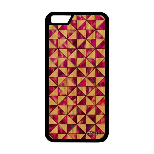 Coque bois silicone iPhone 6 6S design carreau motif case rose geometrie fond cover personnalisé texture artisanat 16 Go de