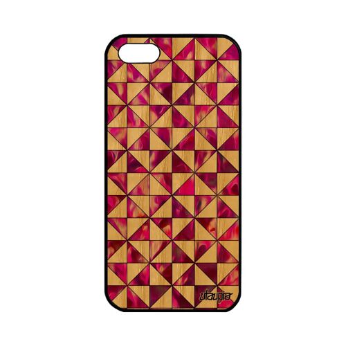 Coque Bois Silicone Design Carreau Iphone 5 5s Se Design Noir Fond Housse Artisanat Smartphone Motif Geometrie Rose Losange De Apple