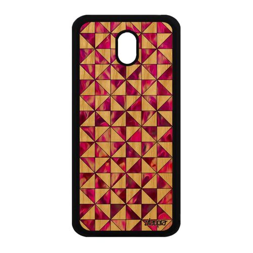 Coque en bois Samsung Galaxy J3 2017 silicone design carreau marbre fond artisanat losange de protection rose texture motif bumper
