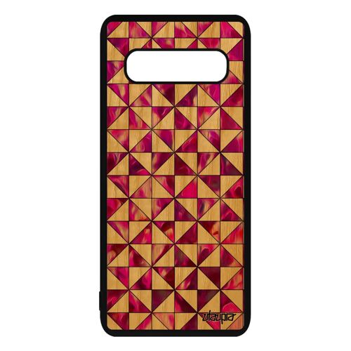 Coque Bois Silicone S10 Plus Design Carreau Motif Fond Artisanat Geometrie Texture 4g Rose Losange Housse Marbre S10+ Samsung Galaxy
