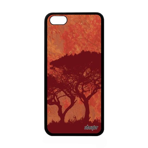 Coque Iphone 5c Silicone Arbres Design Feuilles Antichoc Zen Caoutchouc Paysage Afrique Rouge Soleil 4g Peinture Savane Dessin Apple