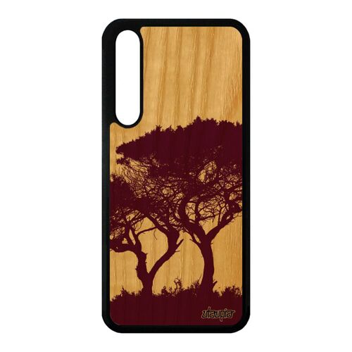 Coque bois P20 Pro silicone arbres portable design nature caoutchouc antichoc ecolo peinture rigide violet paysage ecologie Huawei
