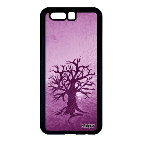 Coque Honor 9 en silicone peinture arbre de protection motif ecologie zen nature noir personnalisé artistique foret original violet