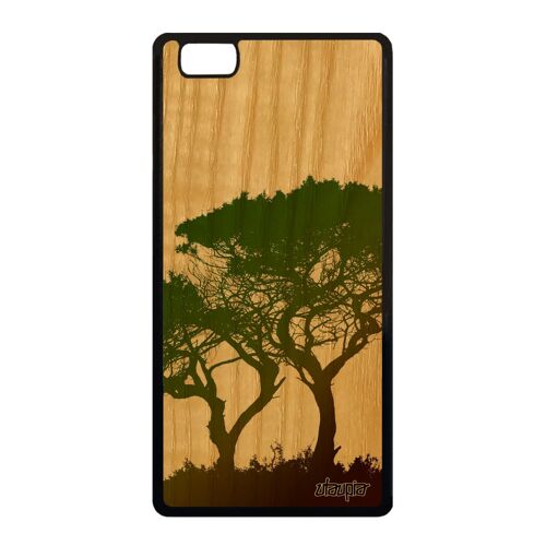 Coque Bois P8 Lite 2015 Silicone Arbres Zen Paysage Ecolo Peinture Feuilles Ecologie Portable Personnalisé Nature Branche De Huawei