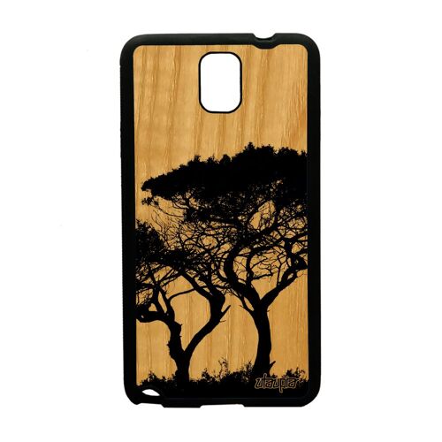 Coque en bois pour Note 3 silicone arbres feuilles telephone bumper zen SM-N900 mobile ecologie noir ecolo portable Samsung galaxy