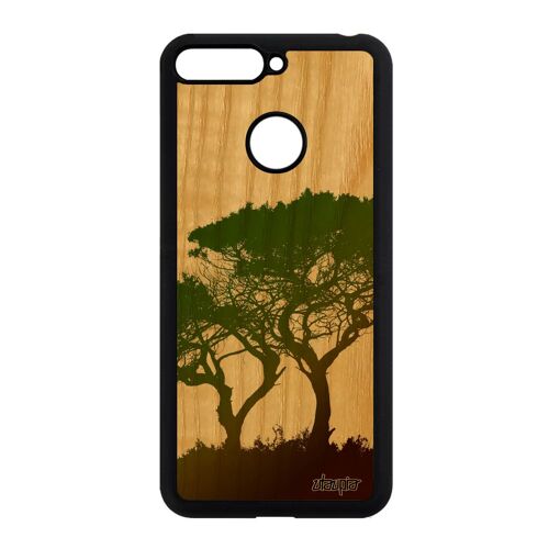 Coque Honor 7A en bois silicone arbres marron paysage design peinture caoutchouc de protection ecolo ecologie branche made in France