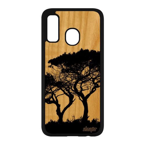 Coque en bois naturel silicone A40 et arbres portable souple telephone nature design ecologie branche noir mobile zen Samsung galaxy