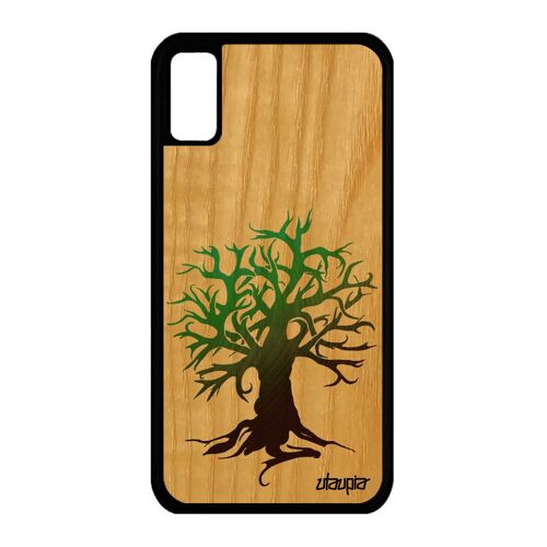 Coque Pour Iphone Xs Bois Naturel Silicone Peinture Arbre De Vie Portable Antichoc Foret 4g Motif Ecologie Art Made In France