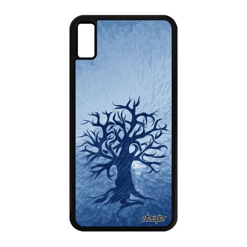 Coque Iphone Xs Max Silicone Peinture Arbre Bleu Motif Naturel Decoratif Smartphone Telephone Original Portable Metal Ecologie