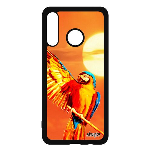 Coque pour Huawei P30 Lite en silicone perroquet couché de soleil animal etui animaux tropical design case exotique orange perruche