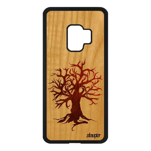 Coque Bois Naturel Pour Samsung S9 Silicone Peinture Arbre Noir 4g Ecologie Foret De Protection Nature Zen Dessin Ecolo Motif Galaxy