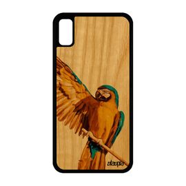 Coque En Bois Iphone Xr Silicone Perroquet Caoutchouc Unique Originale Etui Jolie Smartphone Telephone Design Animal Jaune Tpu