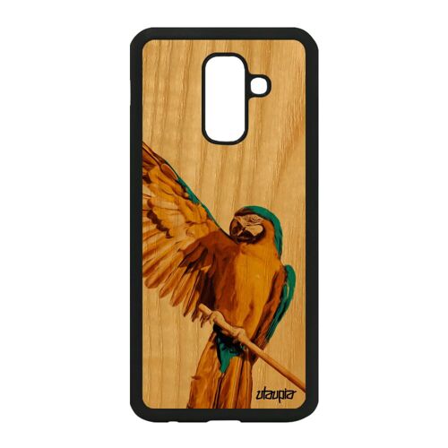 Coque Bois Naturel Samsung A6 Plus 2018 Silicone Perroquet Motif Tropical Housse Smartphone Case Jolie Animal Perruche Oiseau Galaxy