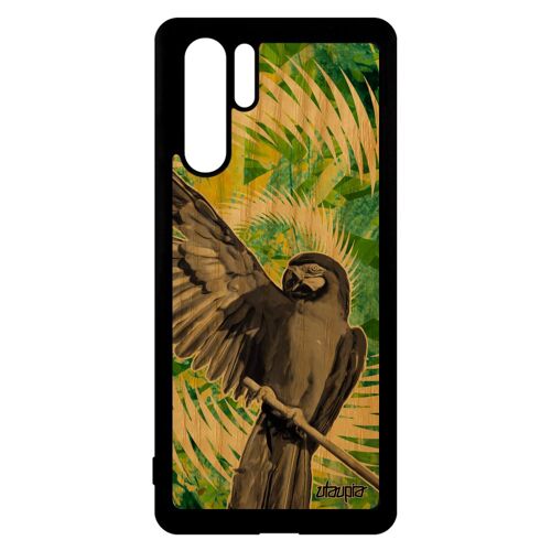 Coque perroquet Huawei P30 Pro bois silicone fleurs telephone mobile case nature vert perruche motif oiseau tropical design VOG-L09
