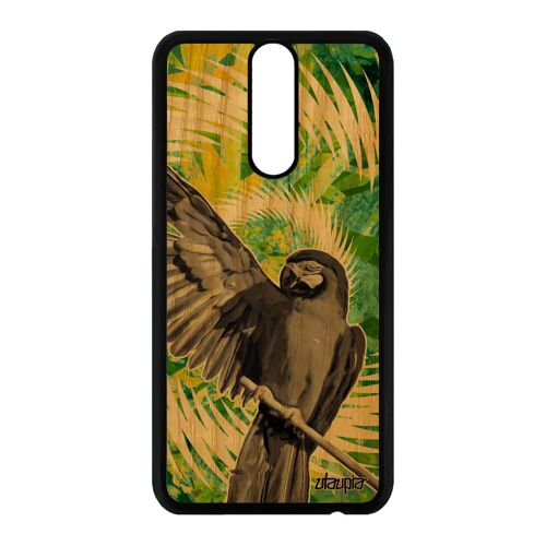 Coque pour Mate 10 lite bois silicone perroquet nature design tropical oiseau portable telephone fleurs animaux perruche noir Huawei
