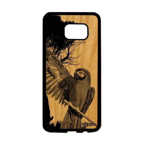Coque S7 Edge En Bois Silicone Perroquet Tropical Telephone Bumper Design Arbre Oiseau Nature Animaux Etui Animal De Samsung Galaxy