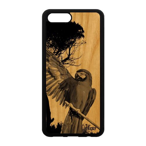 Coque bois Honor V10/View 10 silicone perroquet TPU portable perruche oiseau unique de protection nature tropical arbre animal gris