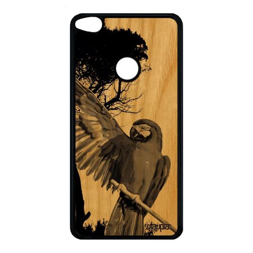 Coque pour Huawei P8/P9 Lite 2017 bois silicone perroquet oiseau etui de protection frêne gris arbre souple design perruche tropical