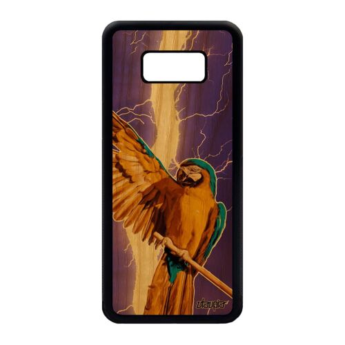 Coque perroquet S8 Plus bois naturel silicone case orage perruche oiseau design etui violet animal 4G animaux eclair Samsung galaxy