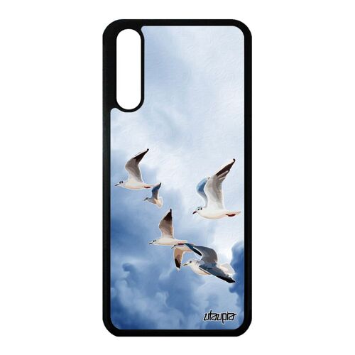 Coque Pour Huawei P20 Silicone Oiseaux Mouettes Noir Animaux Eml-L09 Animal Portable Nuage Design Ciel Bleu Mer Nature Marin 4g De