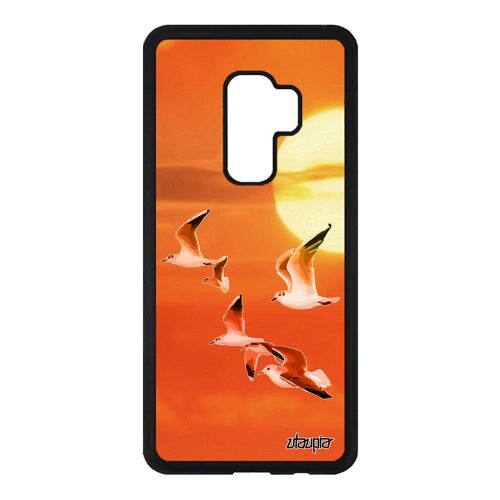 Coque silicone oiseaux mouettes pour S9 Plus nature orange ciel mer animal animaux couché de soleil personnalisé Samsung galaxy