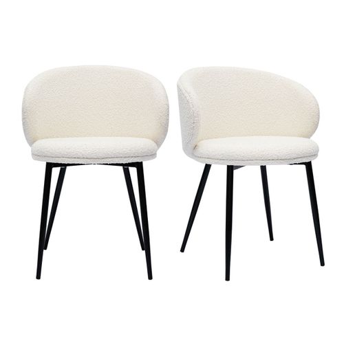 Chaises Design En Tissu Effet Laine Bouclée Écru Et Métal Noir (Lot De 2) Rosalie