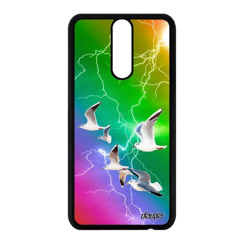 Coque Pour Huawei Mate 10 Lite Silicone Oiseaux Mouettes Marin Personnalisé Mer Cover Animal Nature Orage Eclair Jaune Multicolore