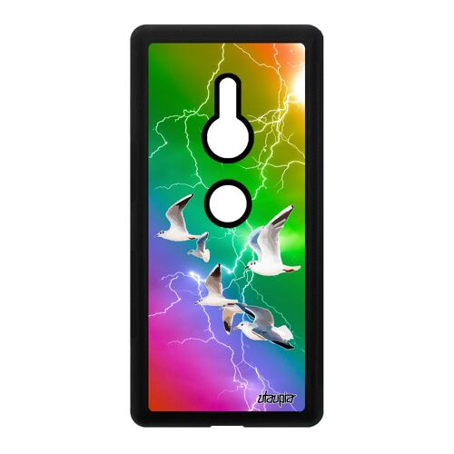 Coque Xperia XZ2 silicone oiseaux mouettes animal orage multicolore arc en ciel housse marin TPU animaux jaune pas cher mer de Sony