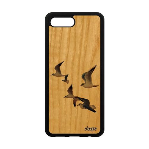 Coque oiseaux mouettes pour Honor 10 bois silicone motif animaux etui originale animal marin nature caoutchouc design mobile marron