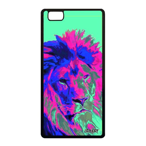 Coque Pour Huawei P8 Lite 2015 En Silicone Lion Pochoir Design Animaux Violet Street Art Caoutchouc De Protection Metal Nature Cover