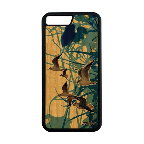 Coque silicone iPhone 8 Plus bois naturel oiseaux mouettes design unique bleu animaux animal de protection nature portable mer
