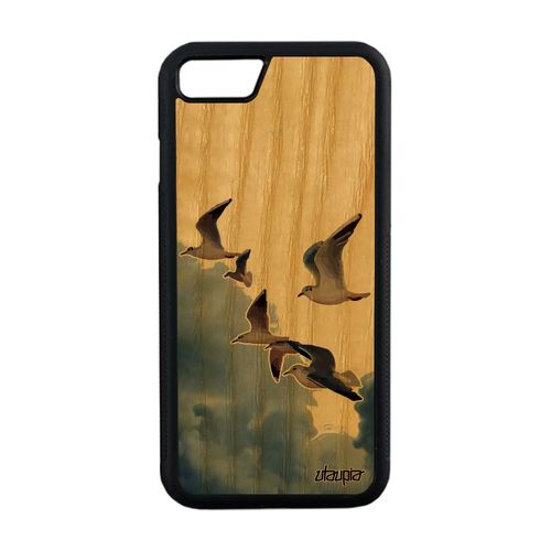 Coque Silicone Pour Iphone 8 Bois Oiseaux Mouettes Nature Design 256 Go Nuage Mer Animaux 4g Motif Telephone Housse Beige